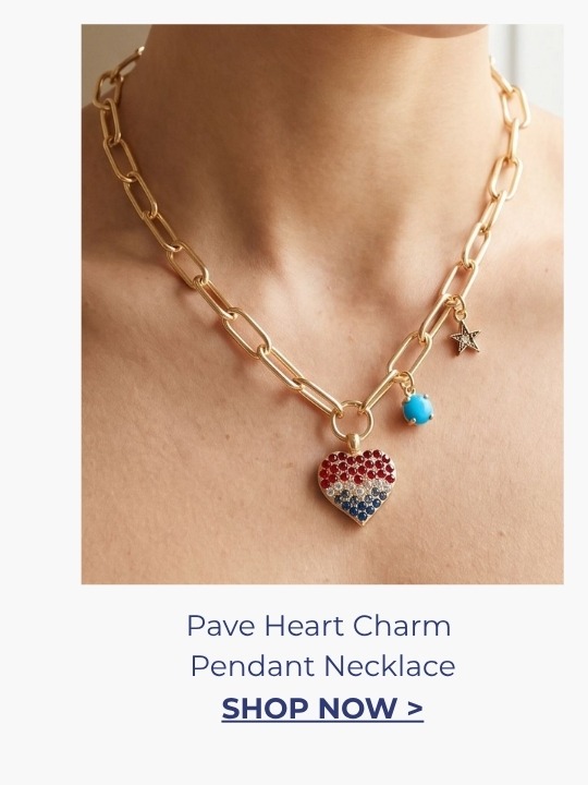 Pave Heart Charm  Pendant Necklace
