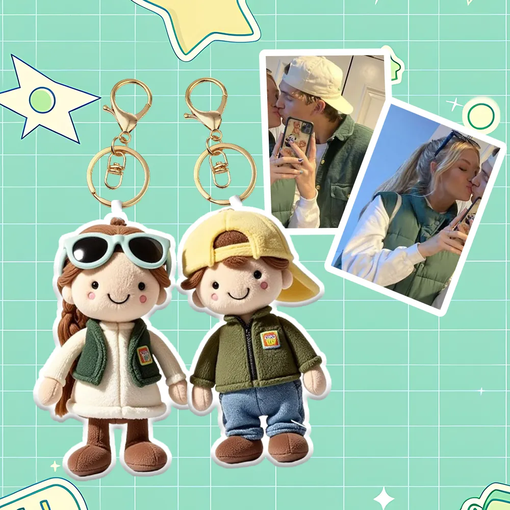 Image of Personalized Photo Plush Doll Keychain Mini Me Plush Keychain Gifts for Boyfriend