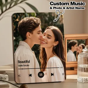 Image of Custom Music Photo Frame That Plays Music Without Cell Phone Wooden Music Record Player Wedding Anniversary Gifts