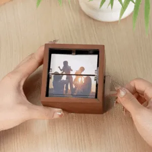 Image of Custom Photo Flipbook Frame Animation 24 Pictures Machine Mechanical Hand-cranked Flipbook Box Photo Album with Light Black Walnut Anniversary Gifts