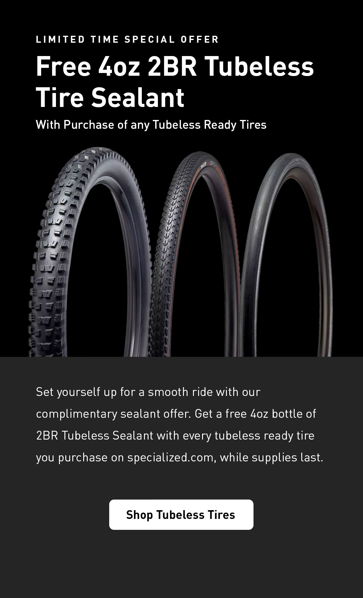 Free 4oz 2BR Tubeless Tire Sealant with Purchase of any Tubeless Ready Tires