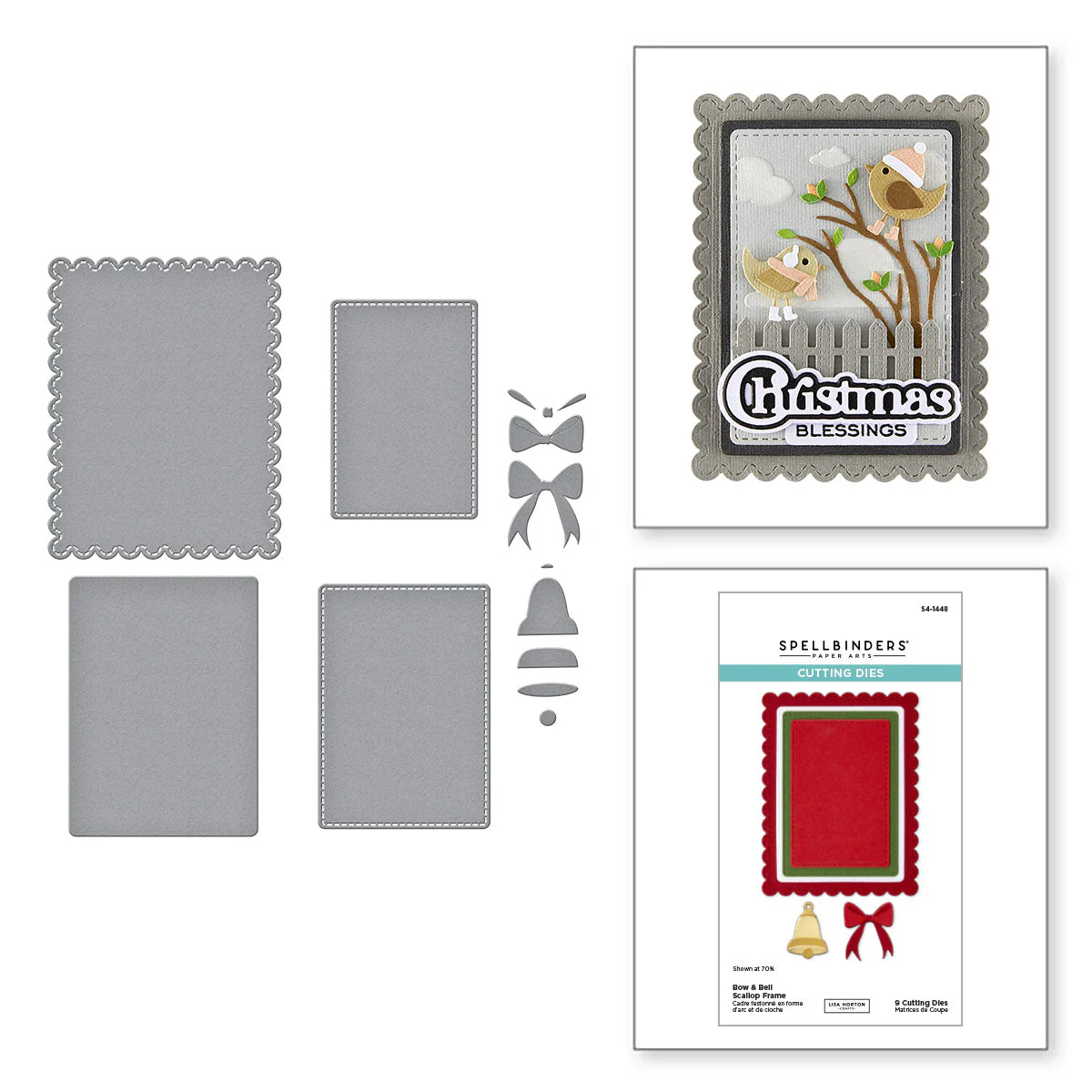 Image of Bow & Bell Scallop Frame Etched Dies from the All About Christmas Collection by Lisa Horton