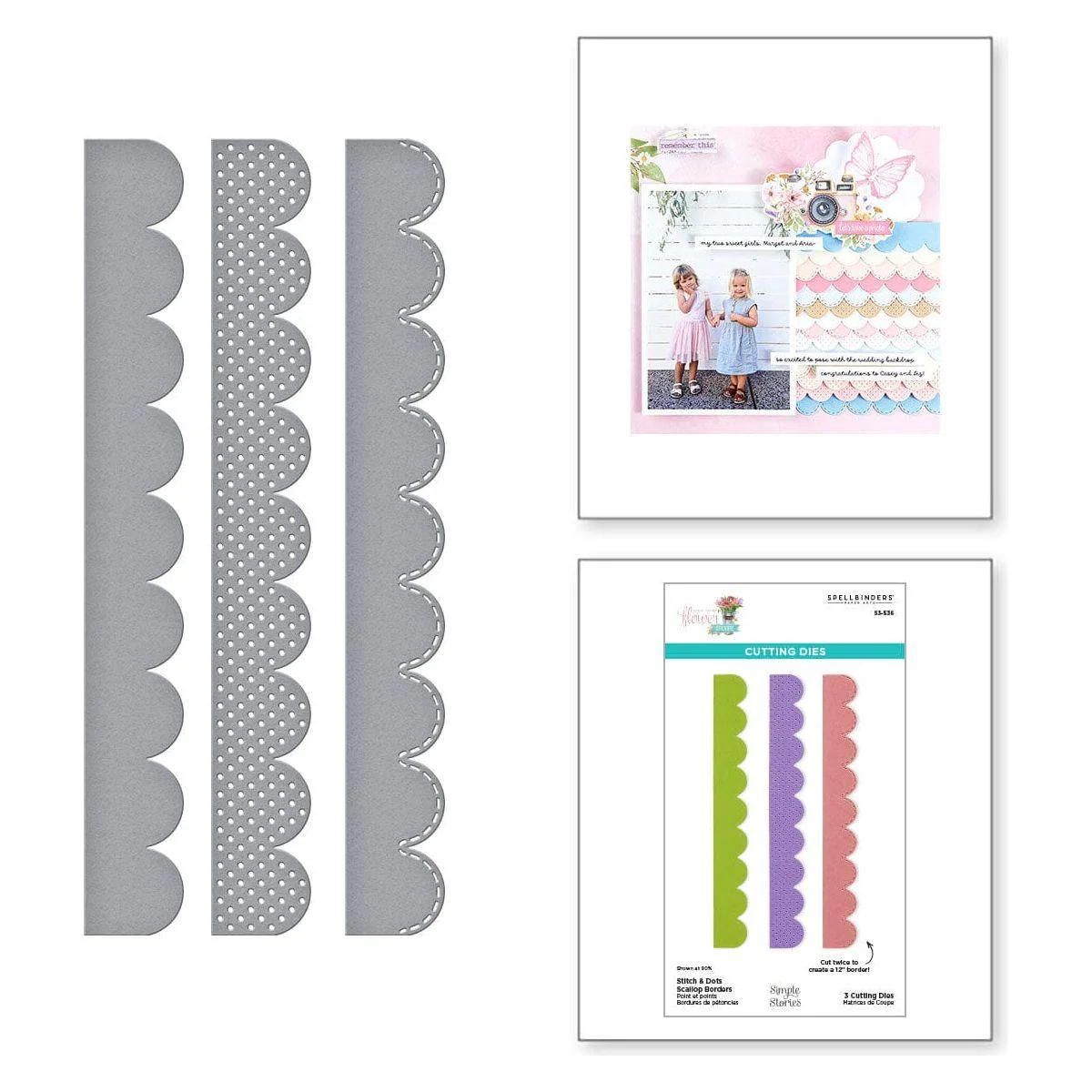 Image of Stitch & Dots Scallop Borders Etched Dies from the Simple Vintage Flower Shoppe Collection with Simple Stories