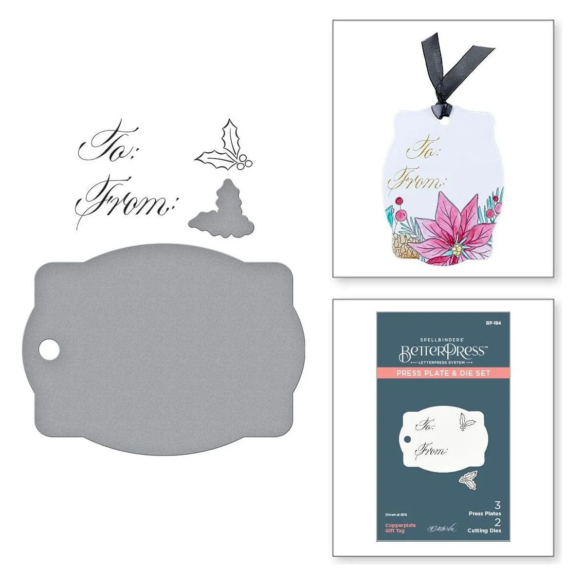 Image of Copperplate Gift Tag Press Plate & Die Set from the Copperplate Holiday Sentiments Collection by Paul Antonio
