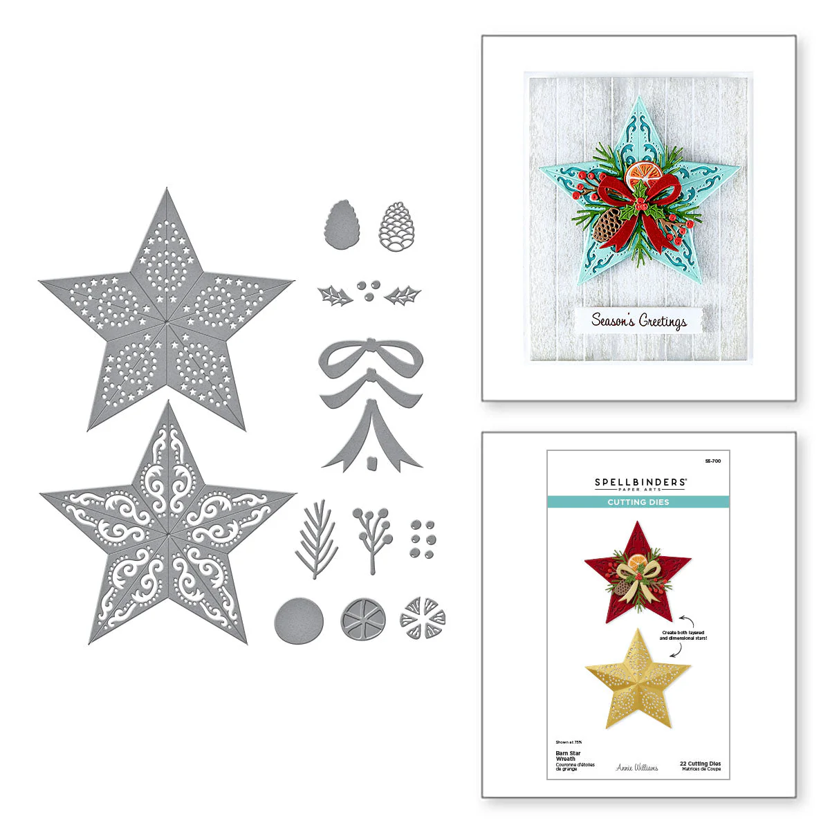 Image of Barn Star Wreath Etched Dies from the Country Christmas Collection by Annie Williams