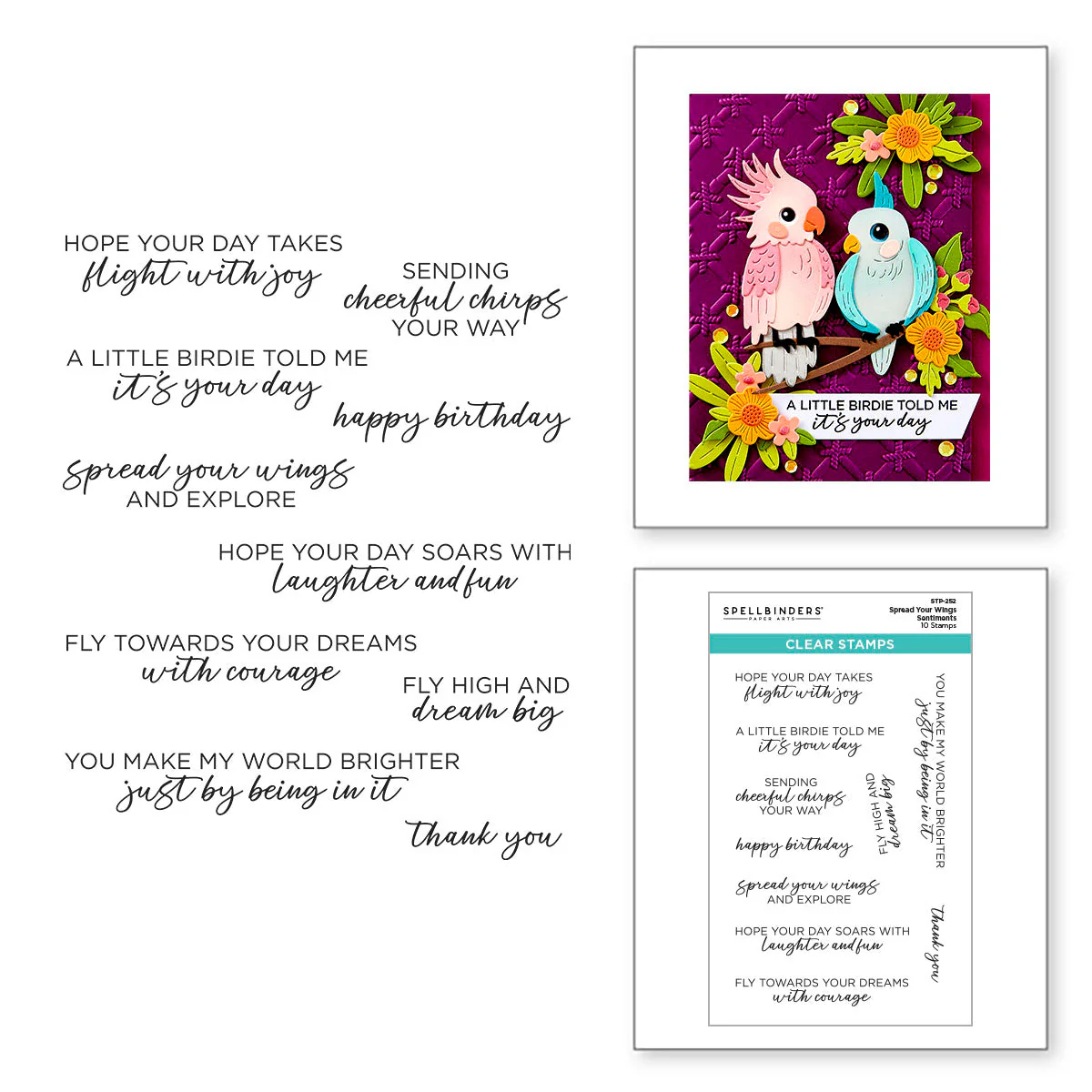 Image of Spread Your Wings Sentiments Clear Stamp Set from the Cheerful Chirps Collection