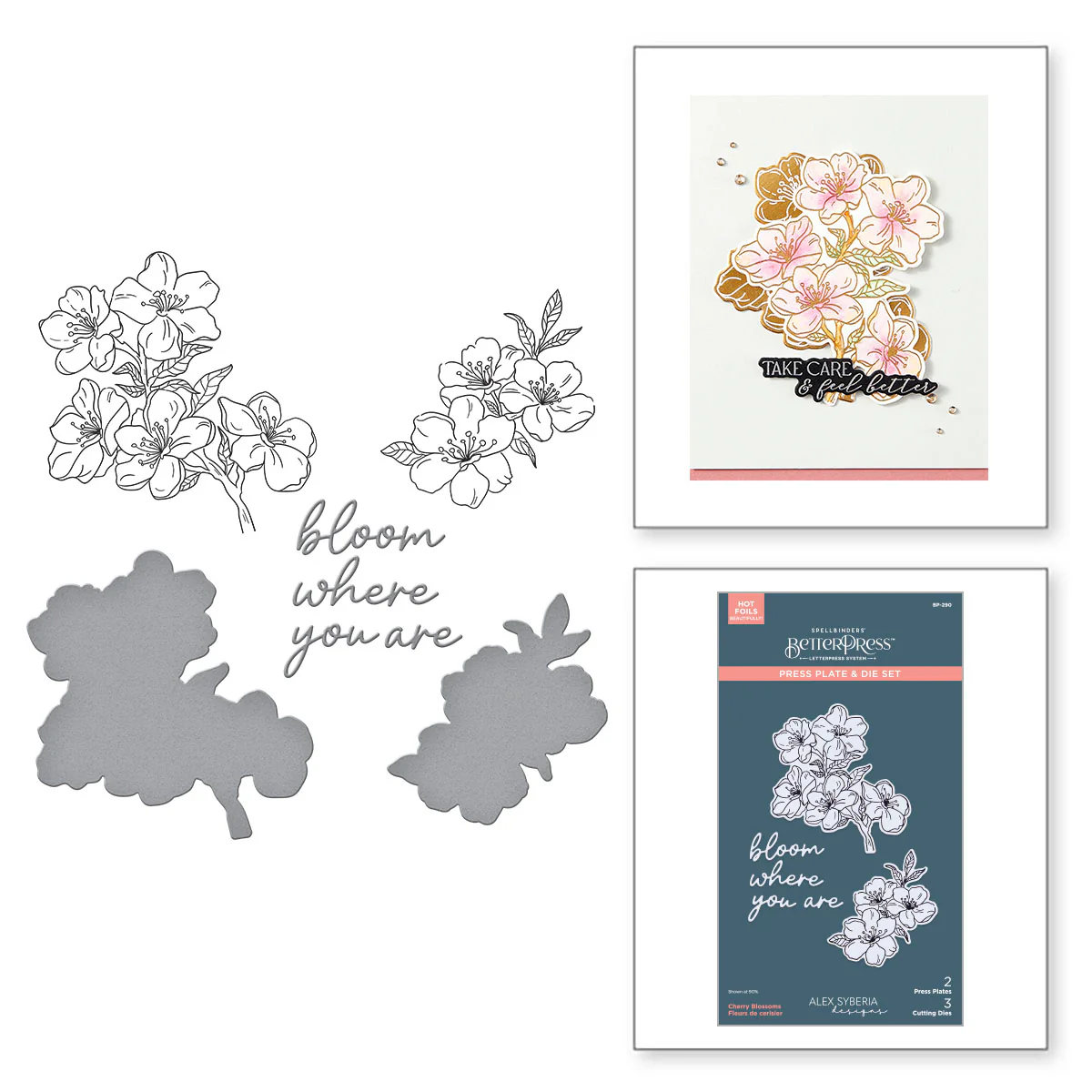 Image of Cherry Blossoms BetterPress Plate & Die Set from the Spring in Kyoto Collection by Alex Syberia Designs
