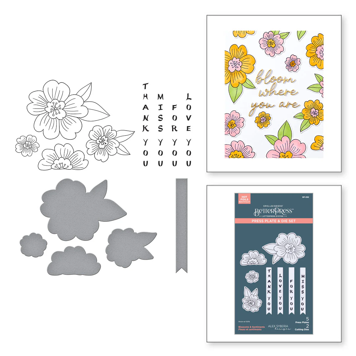 Image of Blossoms & Sentiments BetterPress Plate & Die Set from the Spring in Kyoto Collection by Alex Syberia Designs