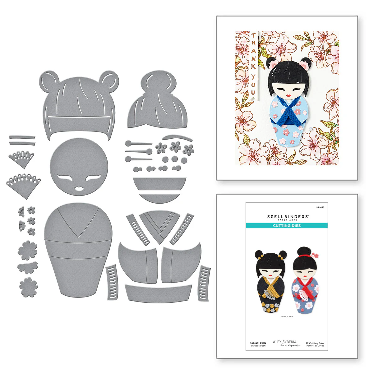 Image of Kokeshi Dolls Etched Dies from the Spring in Kyoto Collection by Alex Syberia Designs