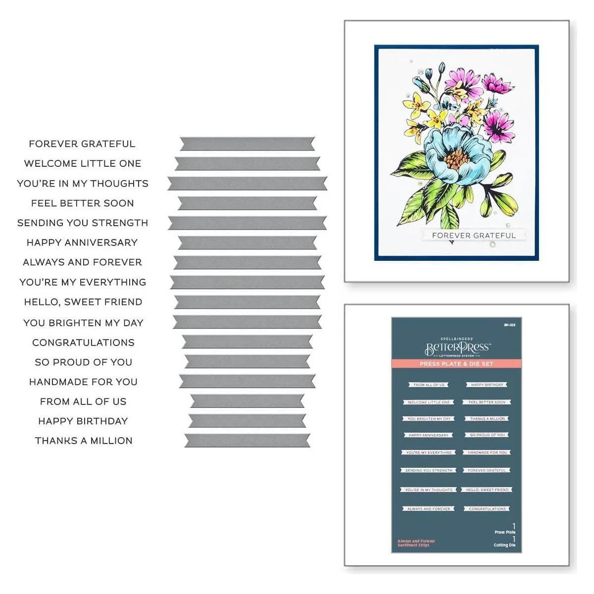 Image of Always and Forever Sentiment Strips Press Plate & Die Set from the BetterPress Collection