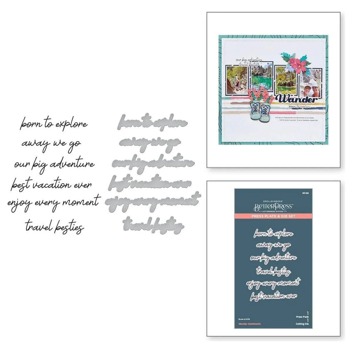 Image of Wander Sentiments Press Plate & Die Set from the Storytelling by Spellbinders Scrapbooking Collection