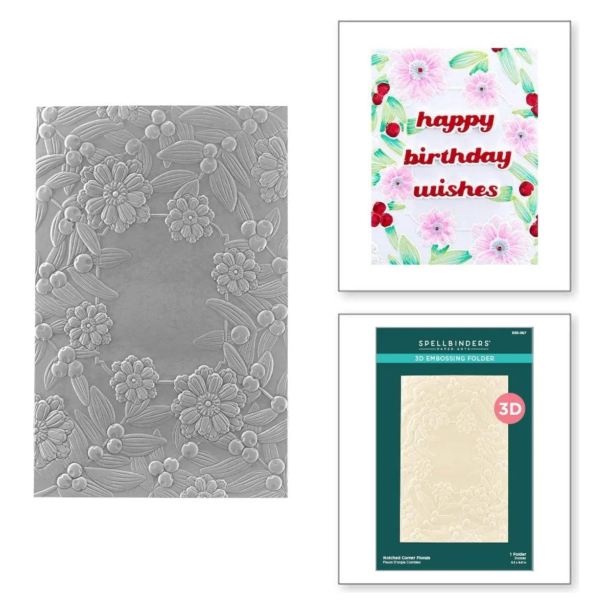 Image of Notched Corner Florals 3D Embossing Folder from the Sealed for Christmas Collection