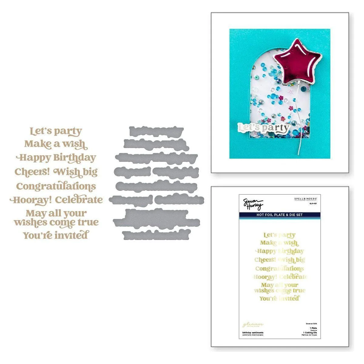 Image of Birthday Sentiments Glimmer Hot Foil Plate & Die Set from the Birthday Bash Collection by Simon Hurley