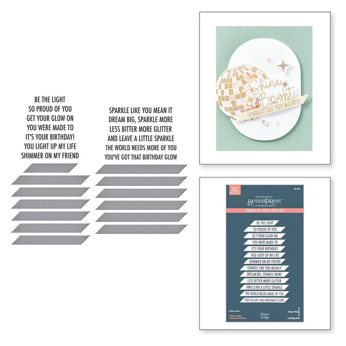 Image of Shine Bright Sentiment Strips Press Plate & Die Set from the Shine Bright Collection by Carissa Wiley
