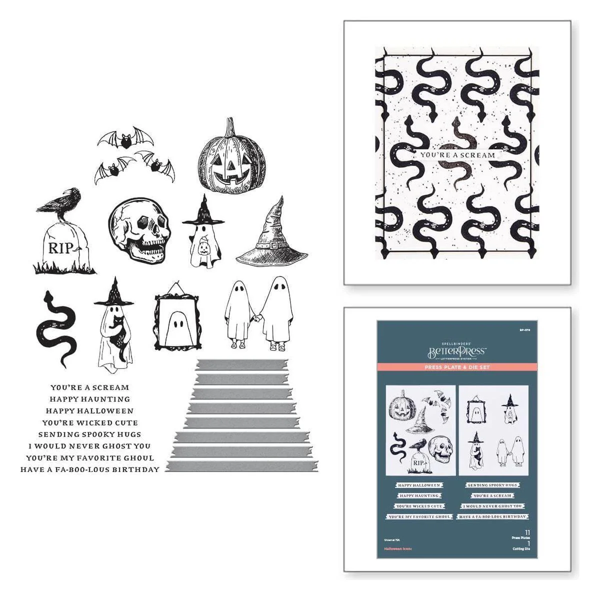 Image of Halloween Icons Press Plate & Die Set from the Betterpress Halloween Collection