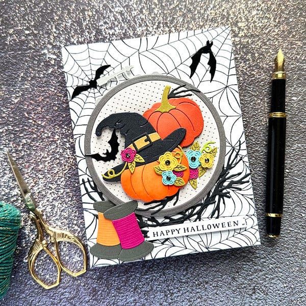Image of Faux Embroidered Pumpkin Etched Dies from the Nichol's Needlework Collection by Nichol Spohr