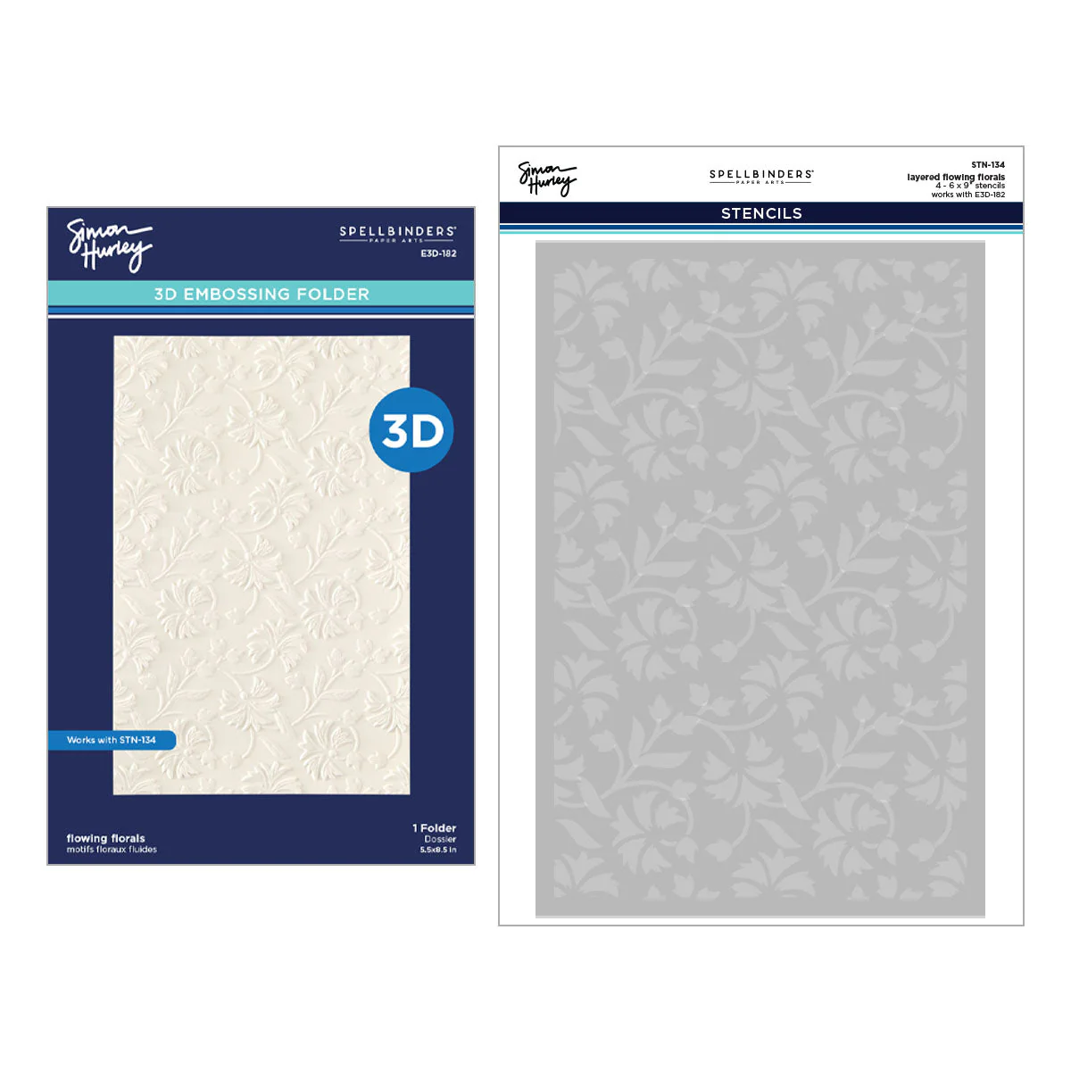 Image of Flowing Florals 3D Embossing Folder and Stencil Bundle by Simon Hurley