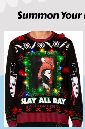 Light-Up Michael Myers Slay All Day Christmas Sweater - Halloween II