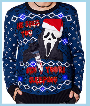 Light-Up Ghost Face He Sees You Christmas Sweater