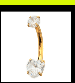 ASTM F-136 Titanium Heart CZ Gold-Plated Belly Ring - 14 Gauge