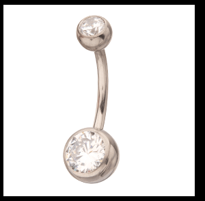 ASTM F-136 Titanium Round CZ Belly Ring - 14 Gauge