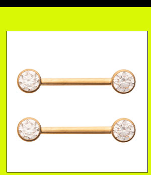 CZ Gold ASTM F-136 Titanium Nipple Barbells - 14 Gauge