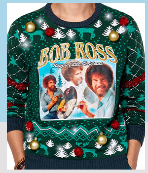 Light Up Bob Ross Christmas Sweater