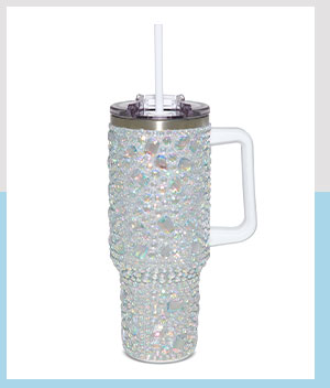 Bedazzled Gemstone Travel Tumbler with Straw - 40 oz.