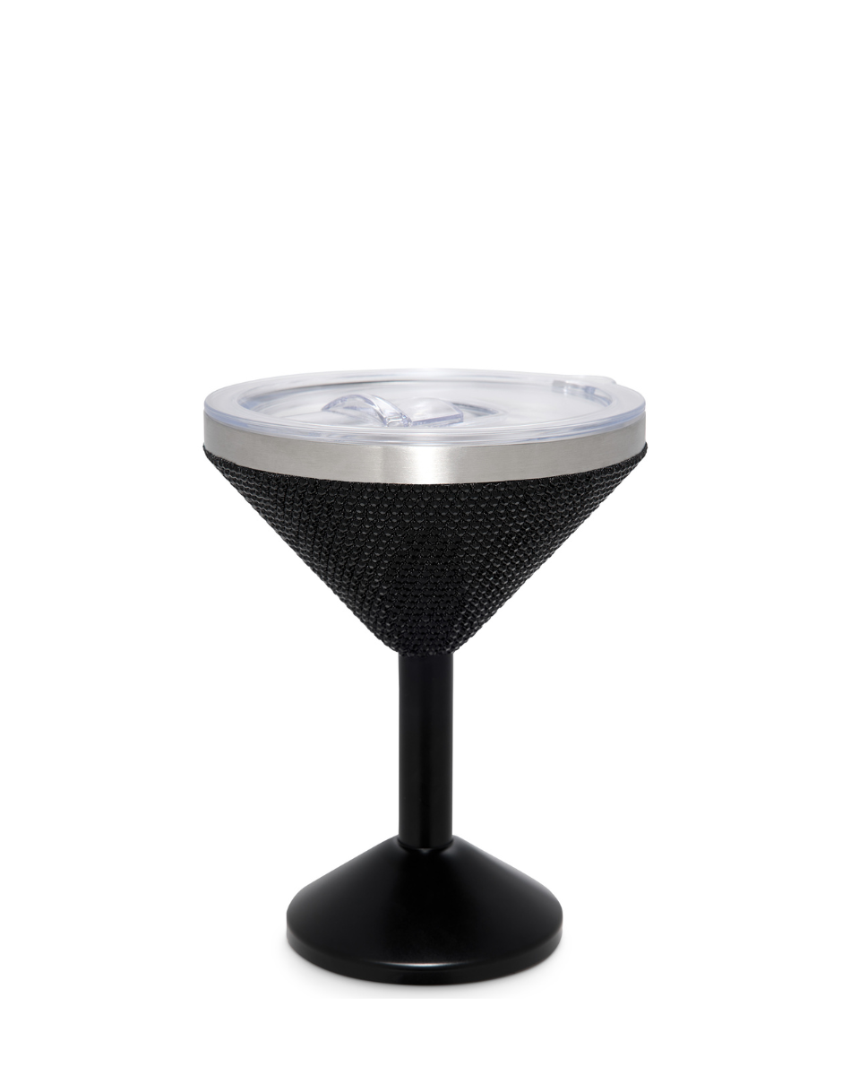 Black Rhinestone Martini Travel Tumbler - 12 oz.