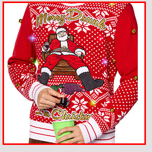 Light-Up Merry Drunk Santa Beverage Dispenser Christmas Sweater