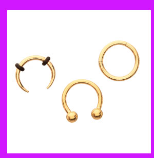 Multi-Pack ASTM F-136 Titanium Gold Plated Septum Rings 3 Pack - 16 Gauge
