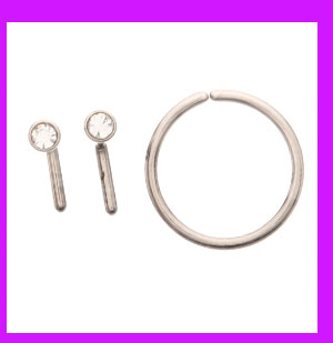 Multi-Pack ASTM F-136 Titanium Round CZ L-Bend Nose Rings and Seamless Hoop Nose Ring 3 Pack - 20 Gauge