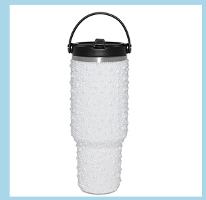 White Pearl Bedazzled Travel Tumbler with Top Handle - 40 oz.