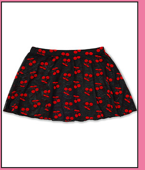 Black Cherry Print Mesh Mini Skirt