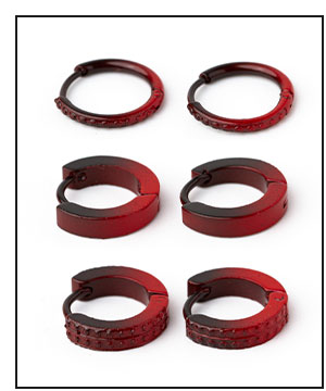 Multi-Pack Red and Black Ombre Huggie Hoop Earrings 3 Pack - 18 Gauge