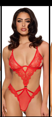 Red Lace and Mesh Cutout Teddy