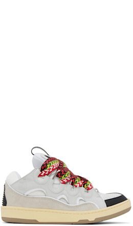 White & Gray Leather Curb Sneakers - Lanvin