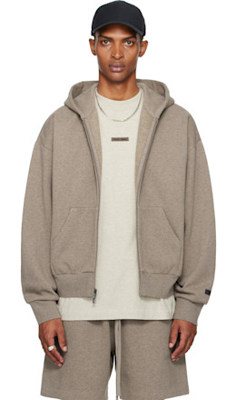 Brown Classic Fit Fleece Zip-Up Hoodie - Fear of God ESSENTIALS