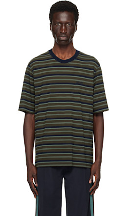 Khaki Striped T-shirt - AMI Paris