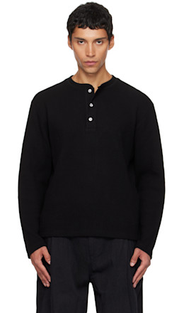 Black Waffle Long Sleeve Henley