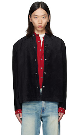 Black Snap Button Suede Overshirt