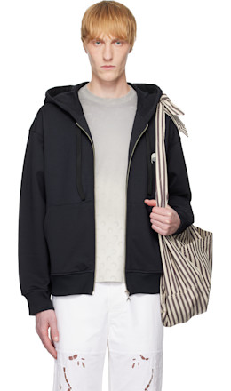 Black Moon Logo Fleece Zipped Hoodie - Marine Serre