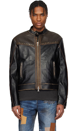 SSENSE Exclusive Brown & Black Vintage Biker Leather Jacket - Andersson Bell