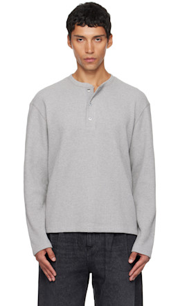 Gray Waffle Long Sleeve Henley - COOR