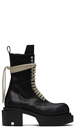 Black Concordians Lace-Up Bogun Boots - Rick Owens