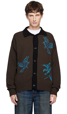 Brown Bird Intarsia Cardigan