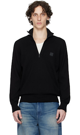 Black Logo-Patch Zip-Neck Sweatshirt - BOSS
