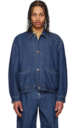 Blue Manipulation Drape Pocket Washed Denim Jacket - SOSHIOTSUKI