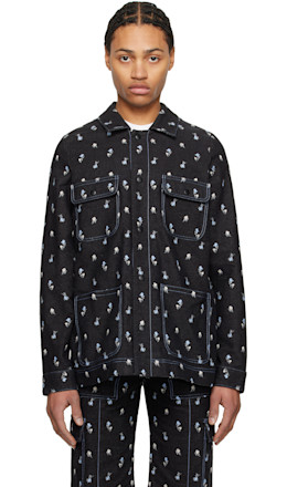 Black Embroidered Roses Barn Denim Jacket - Anna Sui
