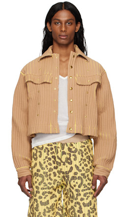 Beige & Yellow Ribbed Cropped Work Jacket - Stanley Raffington